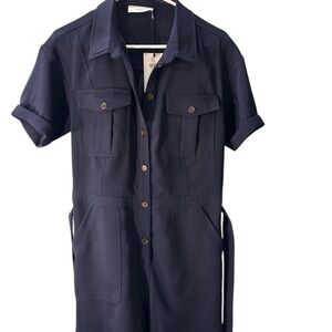 Greylin Blue Jumpsuit with Waist Tie and Short Sleeves